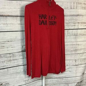 Harley Davidson Red Quarter Zip Mock Neck Sweater Long Sleeve Top Women's Size L